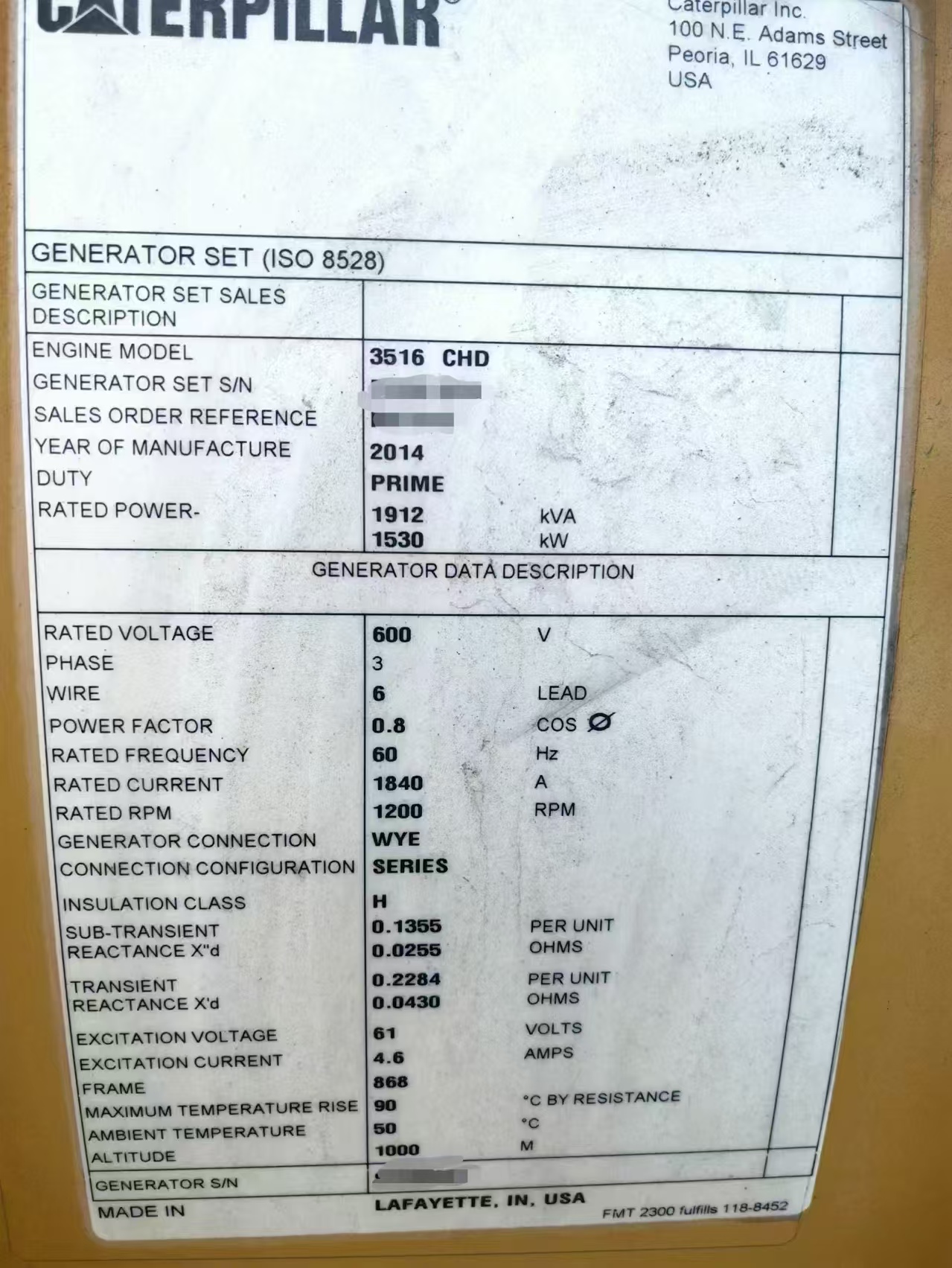 Caterpillar Natural Gas Generator Set 1500kw